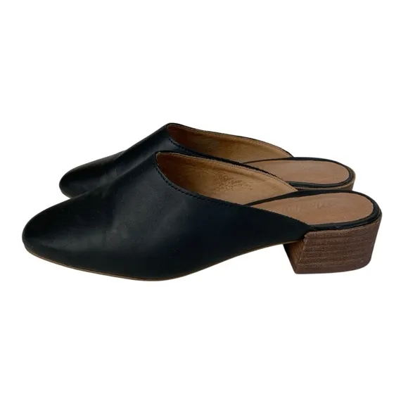 Madewell Slip On Black Leather Mules Women’s Size 6.5 Block Stacked Heel