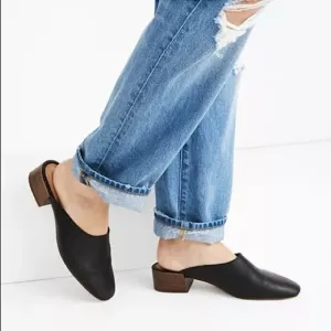 Madewell Slip On Black Leather Mules Women’s Size 6.5 Block Stacked Heel