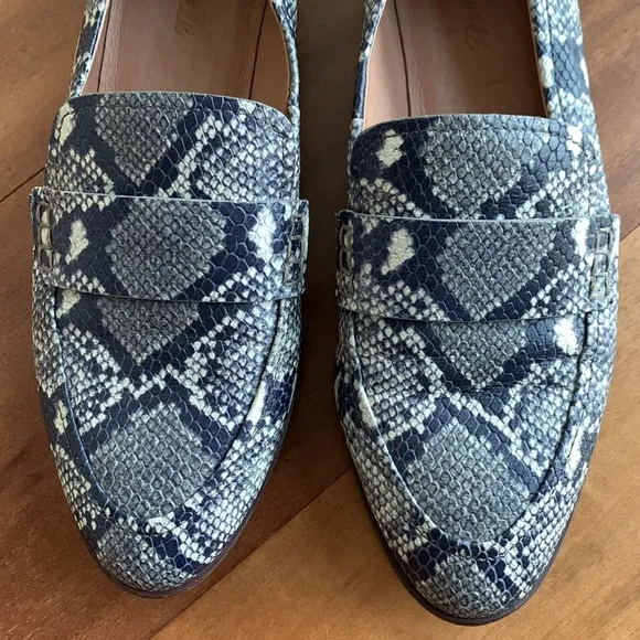 Madewell The Alex Snake Embossed Leather Loafer Black White 9.5 Business Casual