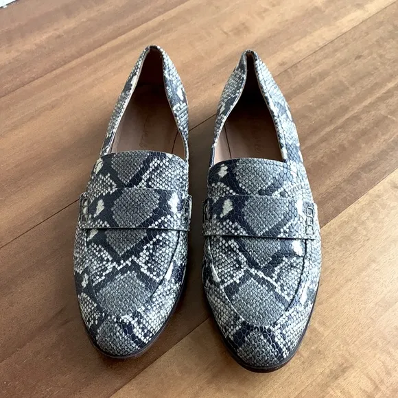 Madewell The Alex Snake Embossed Leather Loafer Black White 9.5 Business Casual