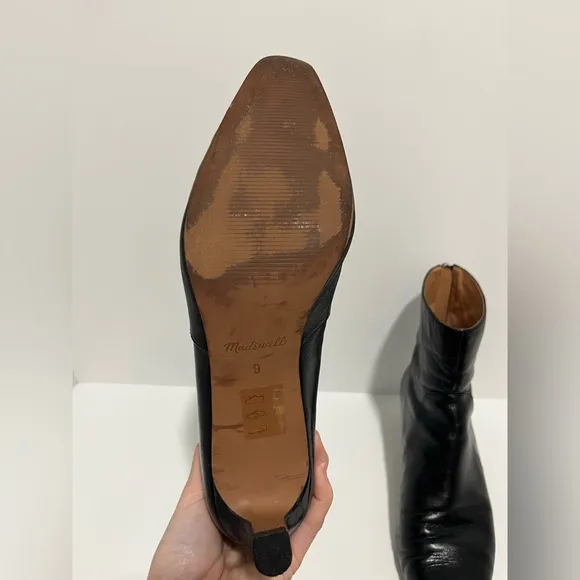 Madewell The Dimes Kitten-Heel Boot true black size 9 crinkle patent leather