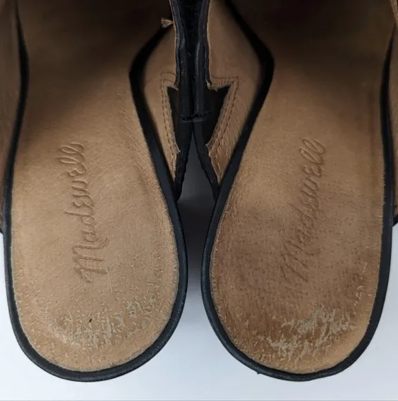 Madewell The Harper Leather Mules Stacked Block Heel Slip On Clog Black size 9