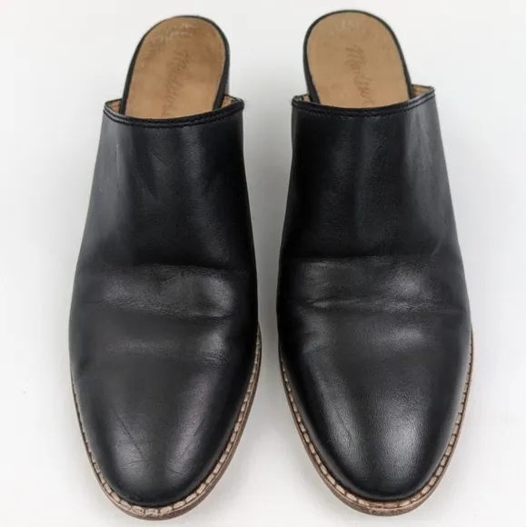 Madewell The Harper Leather Mules Stacked Block Heel Slip On Clog Black size 9