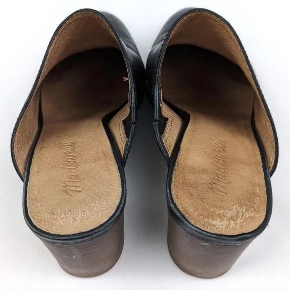 Madewell The Harper Leather Mules Stacked Block Heel Slip On Clog Black size 9