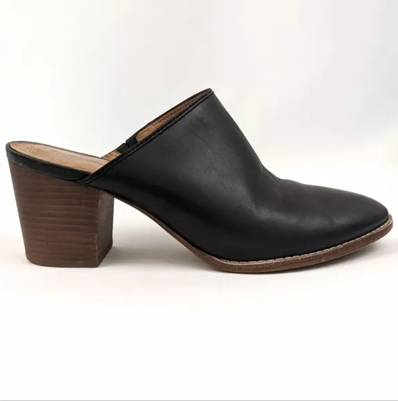 Madewell The Harper Leather Mules Stacked Block Heel Slip On Clog Black size 9