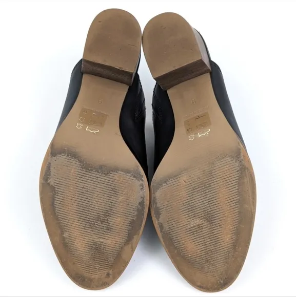 Madewell The Harper Leather Mules Stacked Block Heel Slip On Clog Black size 9