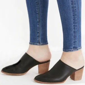 Madewell The Harper Leather Mules Stacked Block Heel Slip On Clog Black size 9