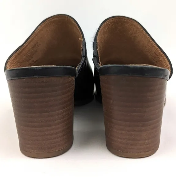 Madewell The Harper Leather Mules Stacked Block Heel Slip On Clog Black size 9