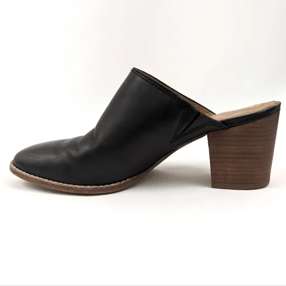 Madewell The Harper Leather Mules Stacked Block Heel Slip On Clog Black size 9