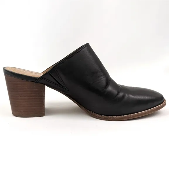 Madewell The Harper Leather Mules Stacked Block Heel Slip On Clog Black size 9