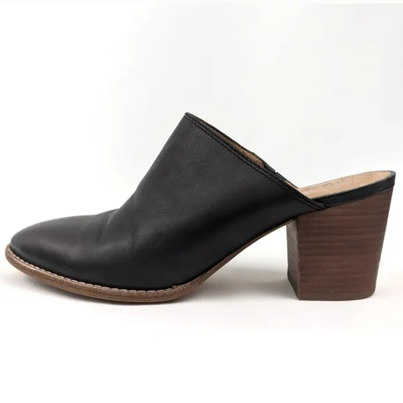 Madewell The Harper Leather Mules Stacked Block Heel Slip On Clog Black size 9