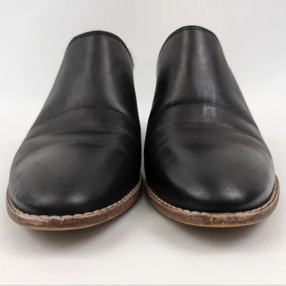 Madewell The Harper Leather Mules Stacked Block Heel Slip On Clog Black size 9