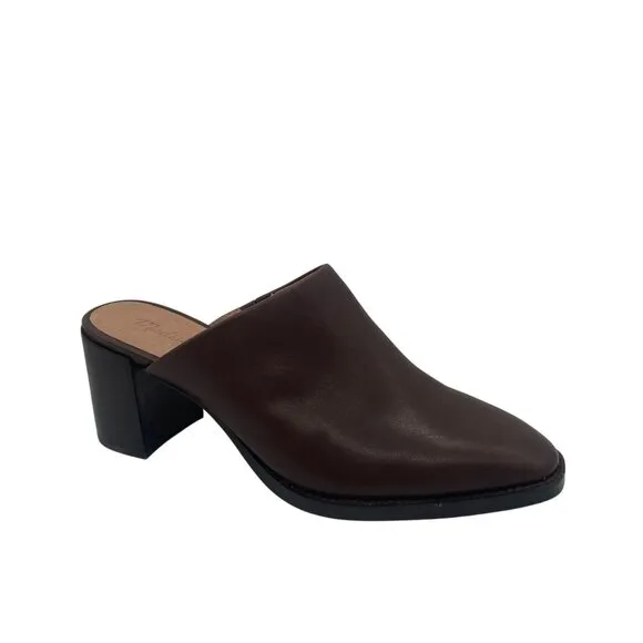 Madewell The Macarro Mule Sz 8.5 Chocolate Raisin Brown Block Heel Leather