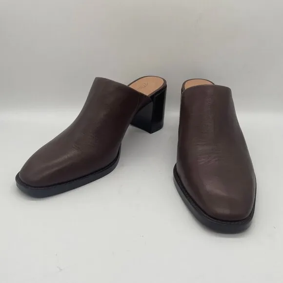 Madewell The Macarro Mule Sz 8.5 Chocolate Raisin Brown Block Heel Leather