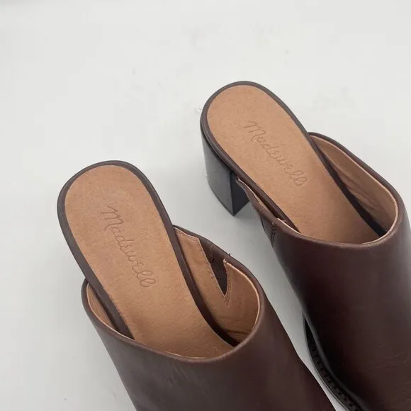 Madewell The Macarro Mule Sz 8.5 Chocolate Raisin Brown Block Heel Leather