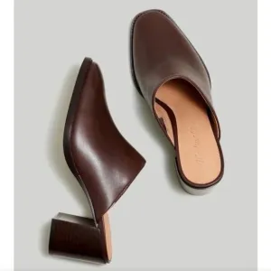 Madewell The Macarro Mule Sz 8.5 Chocolate Raisin Brown Block Heel Leather