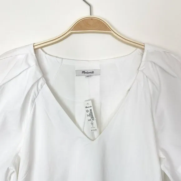 Madewell V-Neck Mini Shirtdress Cotton Poplin Eyelet White Size XS