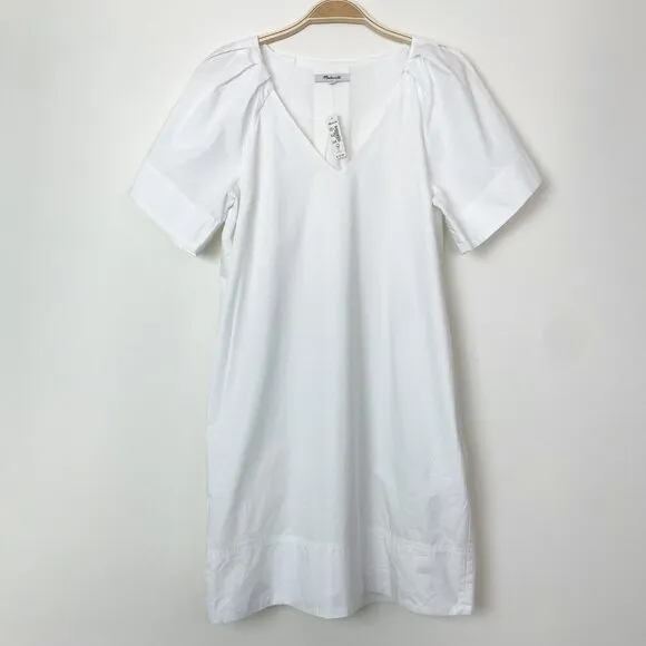 Madewell V-Neck Mini Shirtdress Cotton Poplin Eyelet White Size XS