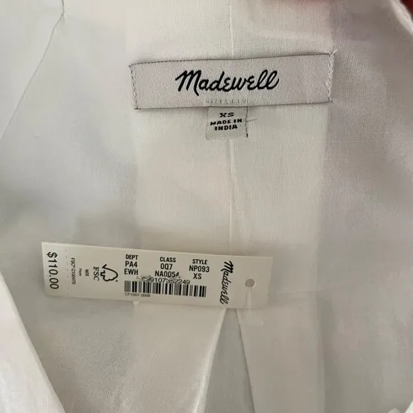 Madewell V-Neck Mini Shirtdress Cotton Poplin Eyelet White Size XS