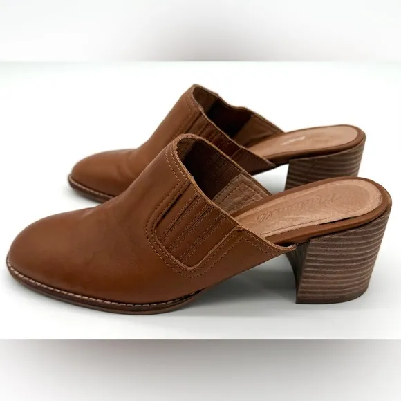 MADEWELL Women’s Neutral Preppy Chunky Heel The Carey Mule in Leather Sz 8.5