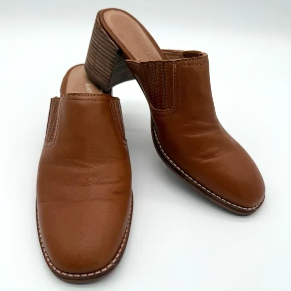 MADEWELL Women’s Neutral Preppy Chunky Heel The Carey Mule in Leather Sz 8.5