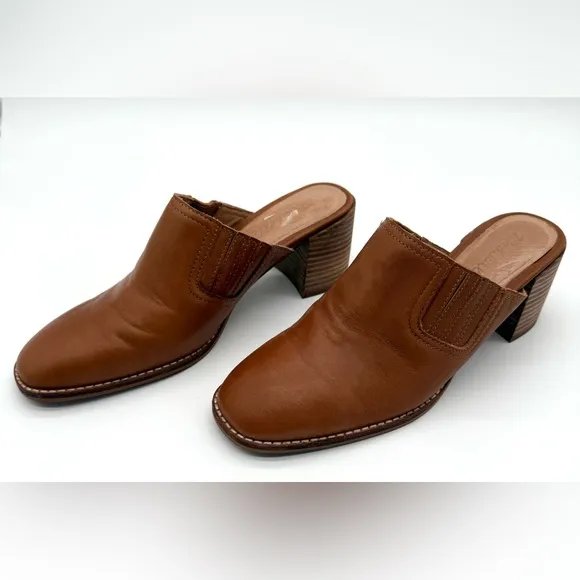MADEWELL Women’s Neutral Preppy Chunky Heel The Carey Mule in Leather Sz 8.5