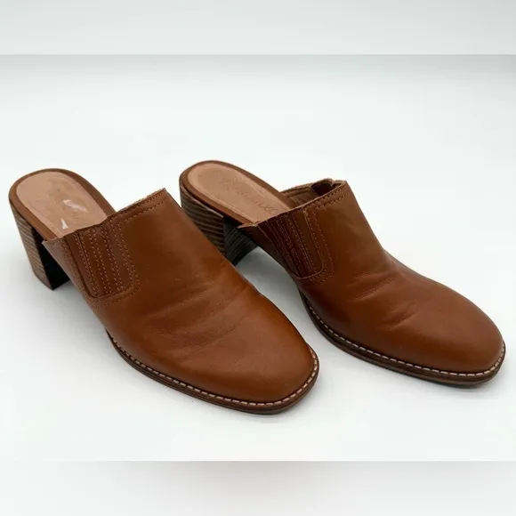 MADEWELL Women’s Neutral Preppy Chunky Heel The Carey Mule in Leather Sz 8.5