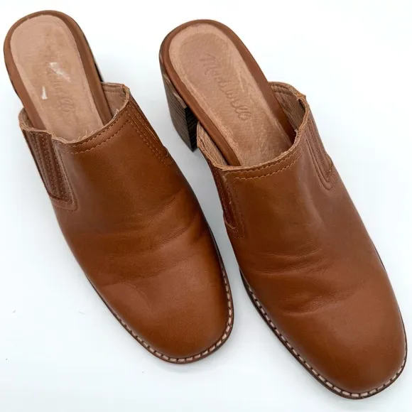 MADEWELL Women’s Neutral Preppy Chunky Heel The Carey Mule in Leather Sz 8.5