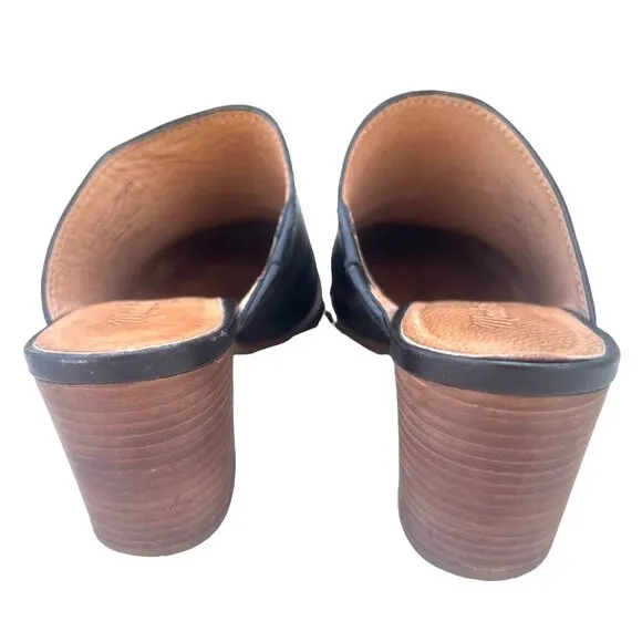 Madewell Women’s Size 8 Leather Mules  2.5” stacked wood Heel Slip On