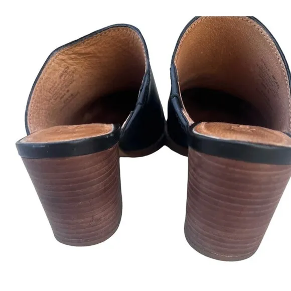 Madewell Women’s Size 8 Leather Mules  2.5” stacked wood Heel Slip On