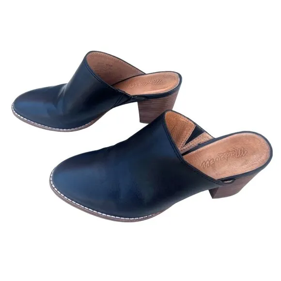 Madewell Women’s Size 8 Leather Mules  2.5” stacked wood Heel Slip On