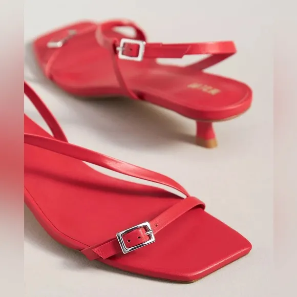 Maeve Asymmetrical Buckle Kitten Heels
