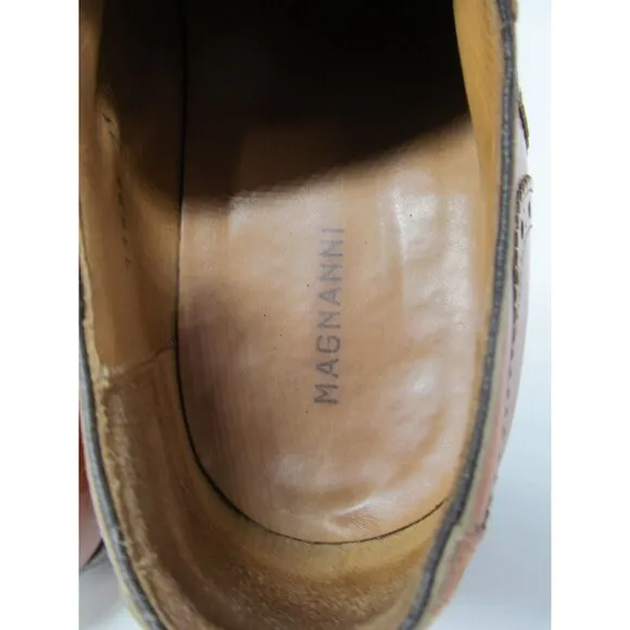 Magnanni Mens Brown Leather Brogue Cap Toe Lace Up Oxfords Size US 13 M