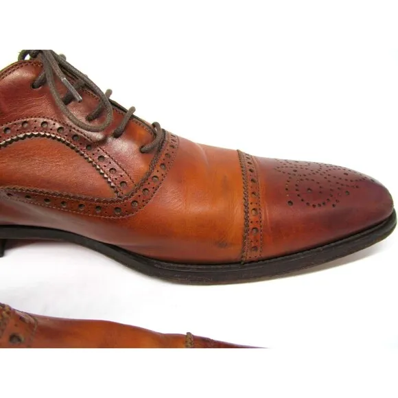 Magnanni Mens Brown Leather Brogue Cap Toe Lace Up Oxfords Size US 13 M