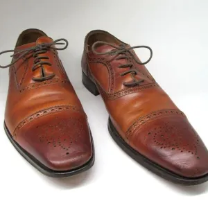 Magnanni Mens Brown Leather Brogue Cap Toe Lace Up Oxfords Size US 13 M