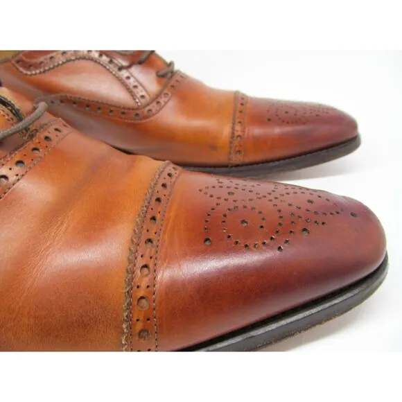 Magnanni Mens Brown Leather Brogue Cap Toe Lace Up Oxfords Size US 13 M