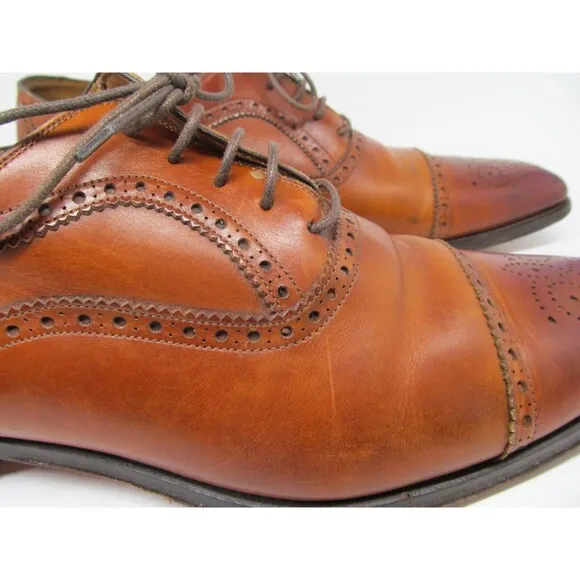 Magnanni Mens Brown Leather Brogue Cap Toe Lace Up Oxfords Size US 13 M