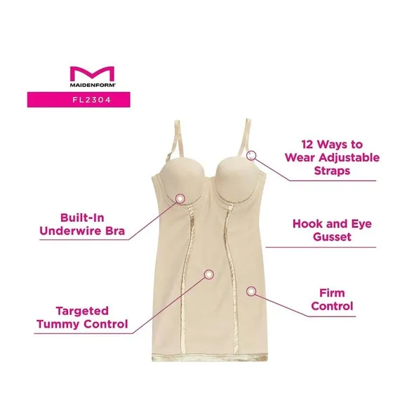 Maidenform Convertible Slip Built In Bra Fajas Shapewear size 34B