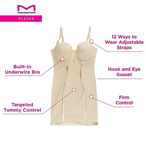 Maidenform Ultra-Firm Control Convertible Shapewear Slip Underwire Support 38C