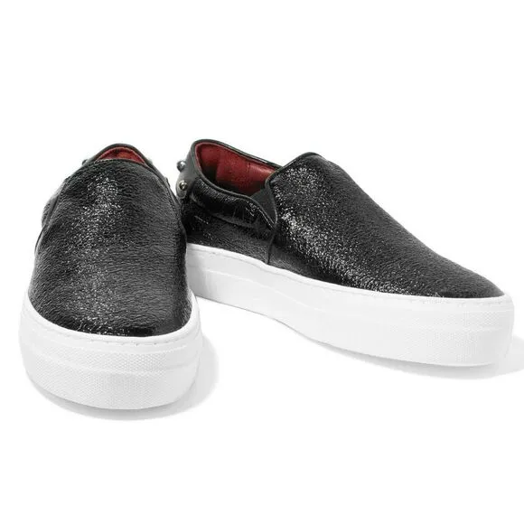 MAJE Finyl cracked leather studded slip on low top shiny black sneakers 38 NEW
