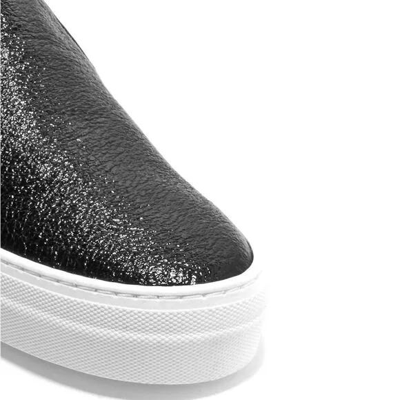 MAJE Finyl cracked leather studded slip on low top shiny black sneakers 38 NEW