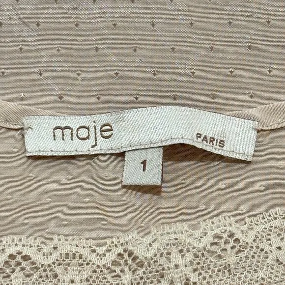 Maje Paris Layering Slip Dress Womens Sz 1 Lace Tunic Slip Beige Minimalist Boho