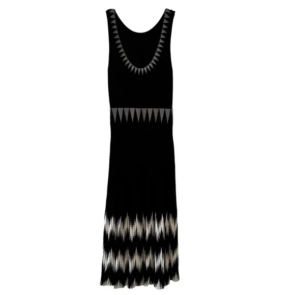 Maje Ruche Sleeveless Midi Mesh Dress 3 size US 8 Black White Stretchy Artsy