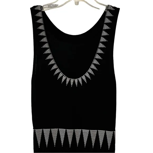 Maje Ruche Sleeveless Midi Mesh Dress 3 size US 8 Black White Stretchy Artsy