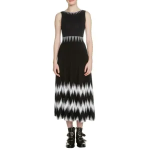 Maje Ruche Sleeveless Midi Mesh Dress 3 size US 8 Black White Stretchy Artsy
