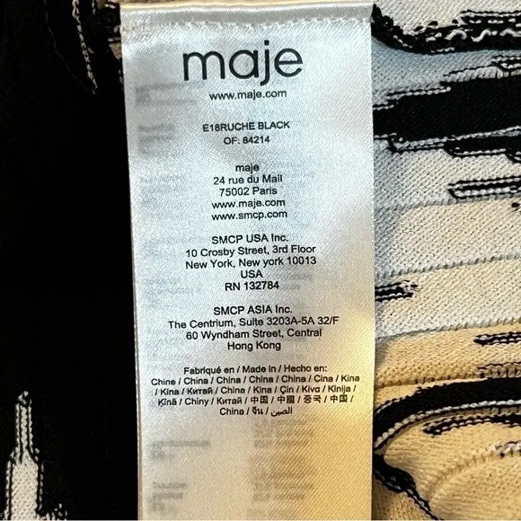 Maje Ruche Sleeveless Midi Mesh Dress 3 size US 8 Black White Stretchy Artsy