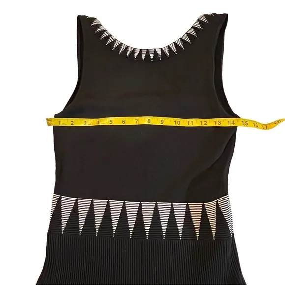 Maje Ruche Sleeveless Midi Mesh Dress 3 size US 8 Black White Stretchy Artsy