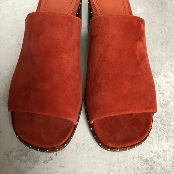 Maje Wave Suede Leather Studded Mules Terracotta EU 39