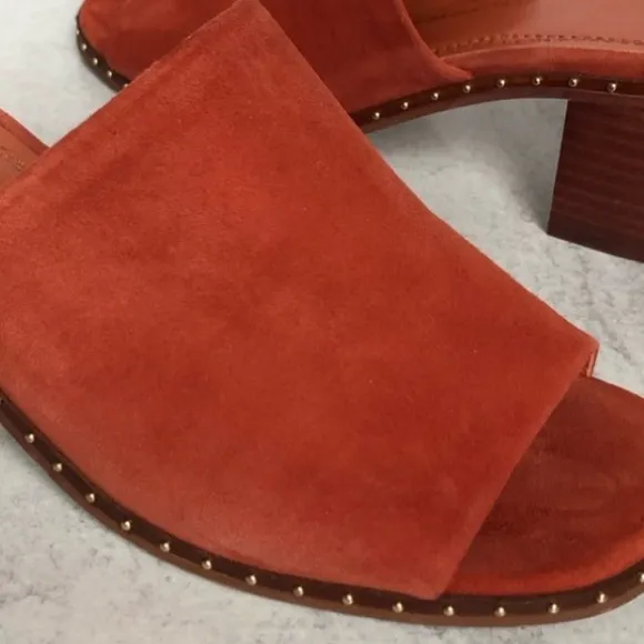 Maje Wave Suede Leather Studded Mules Terracotta EU 39