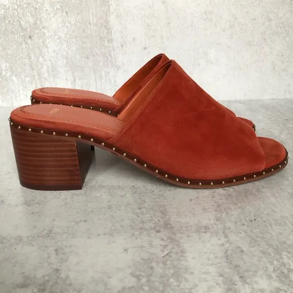 Maje Wave Suede Leather Studded Mules Terracotta EU 39